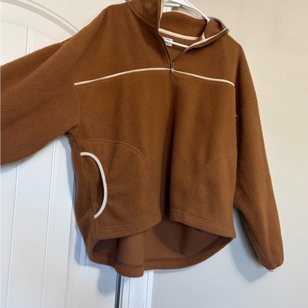 Cotton On Chestnut Brown Half-Zip Fleece with Cream Trim